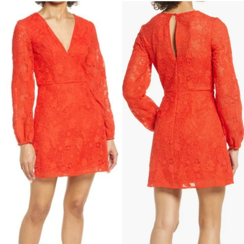 NWT Chi Chi London | Orange Crochet Lace Long Sleeve Dress